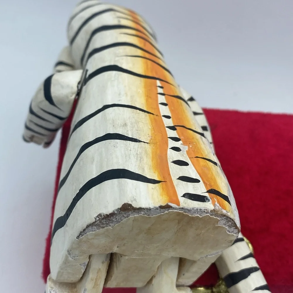 Handcrafted Wooden Cat Figurine Orange and Black Stripes shelf sitter 11” READ